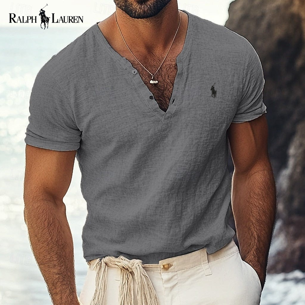 Ralph Lauren - Azure Coast V-Neck Shirt in Linen-Cotton Blend