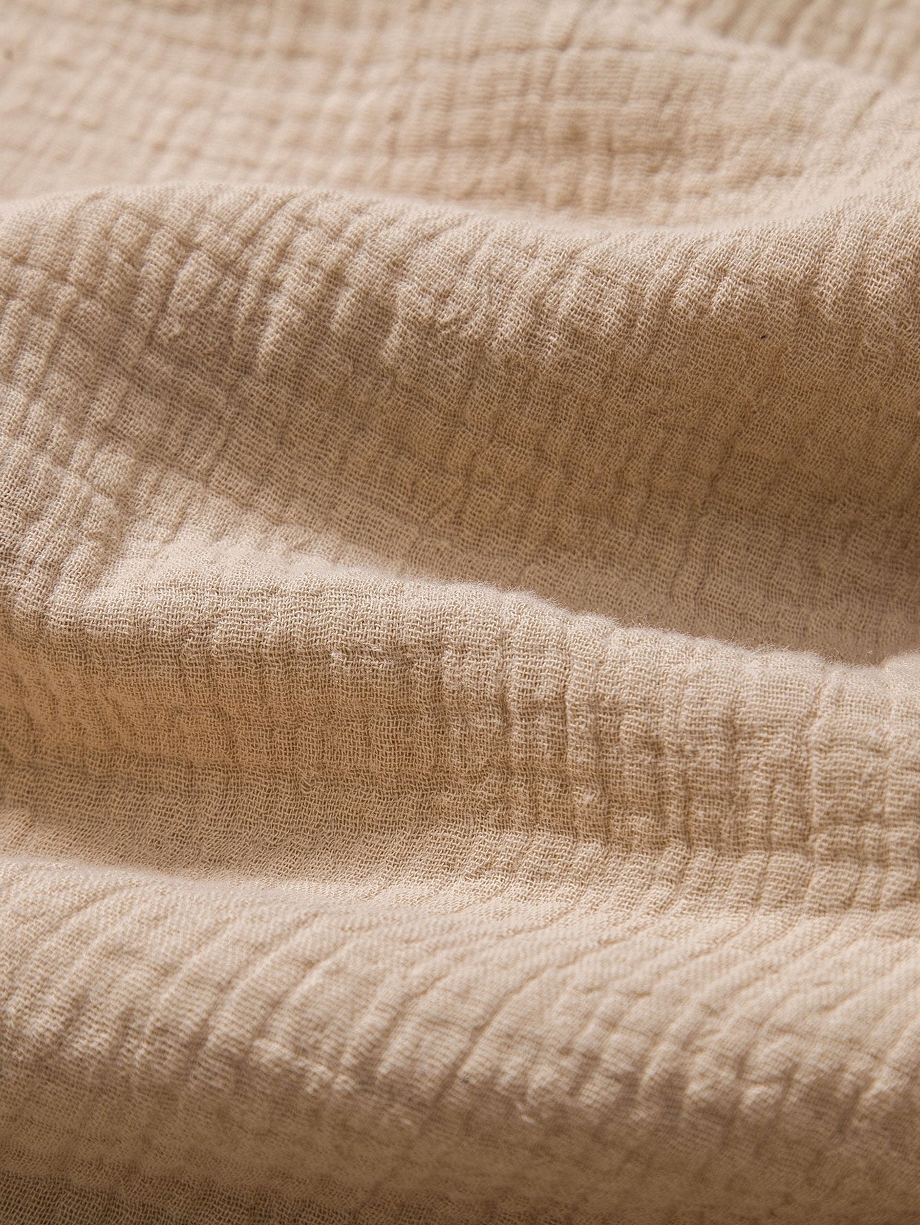 Wrinkled Cotton Henley Shirt with Half Open Placket