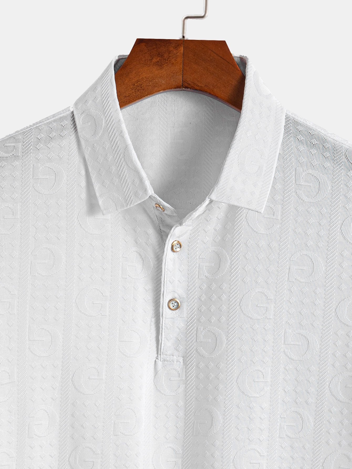 Textured Knit Polo with Short Sleeves and Letter Design