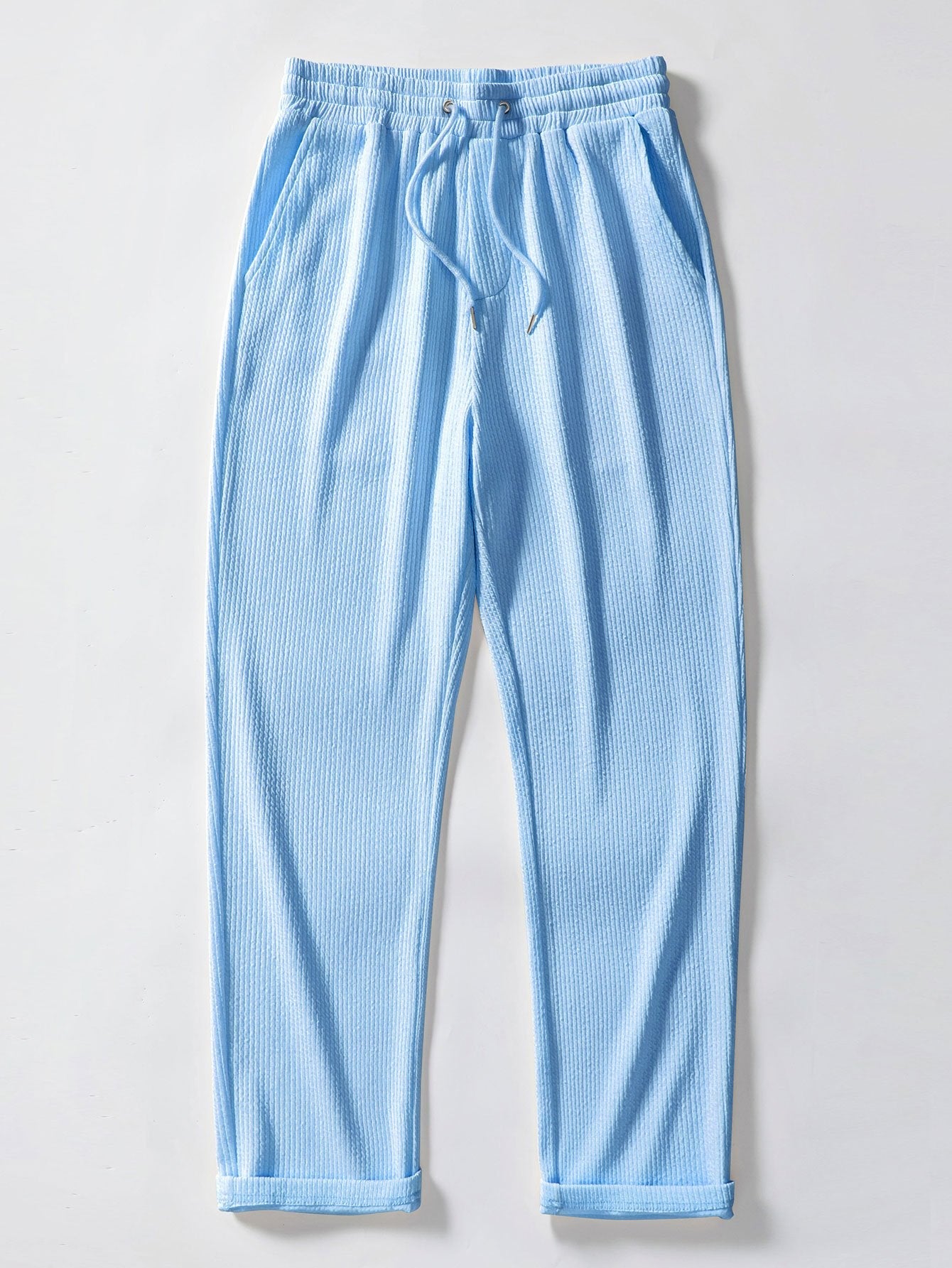 Muscle Fit Ribbed Stand Collar Top & Straight Leg Ribbed Trousers