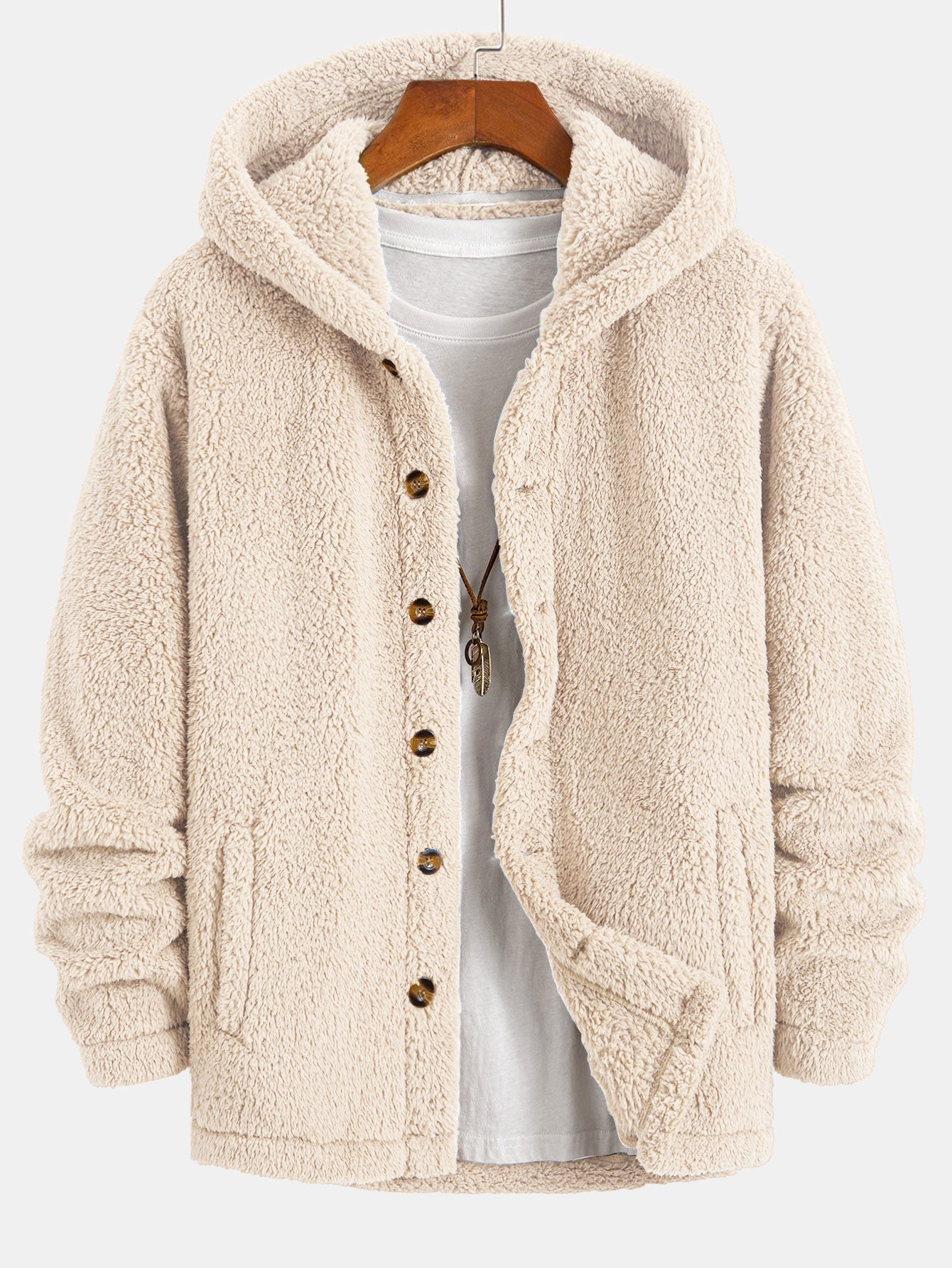 Cozy Teddy Fleece Hooded Button-Up Coat