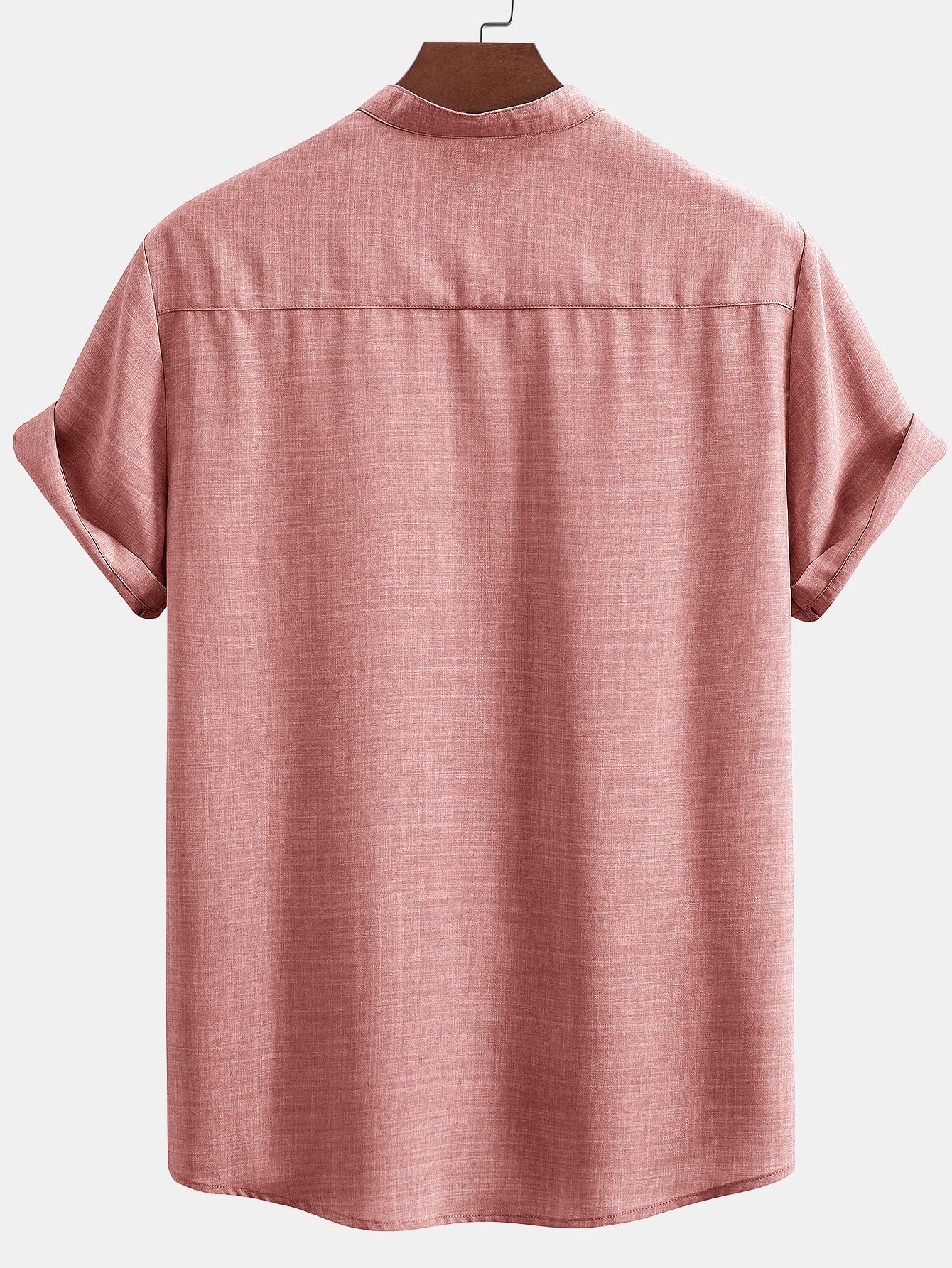 Short Sleeve Stand Collar Shirt with Straight Leg Linen Trousers