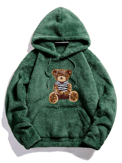 Teddy Hoodie with Bear Embroidery Patch
