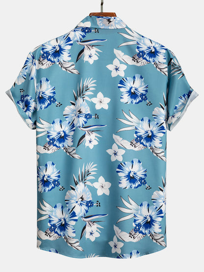 Tropical Floral Button-Up Shirt with Matching Swim Shorts