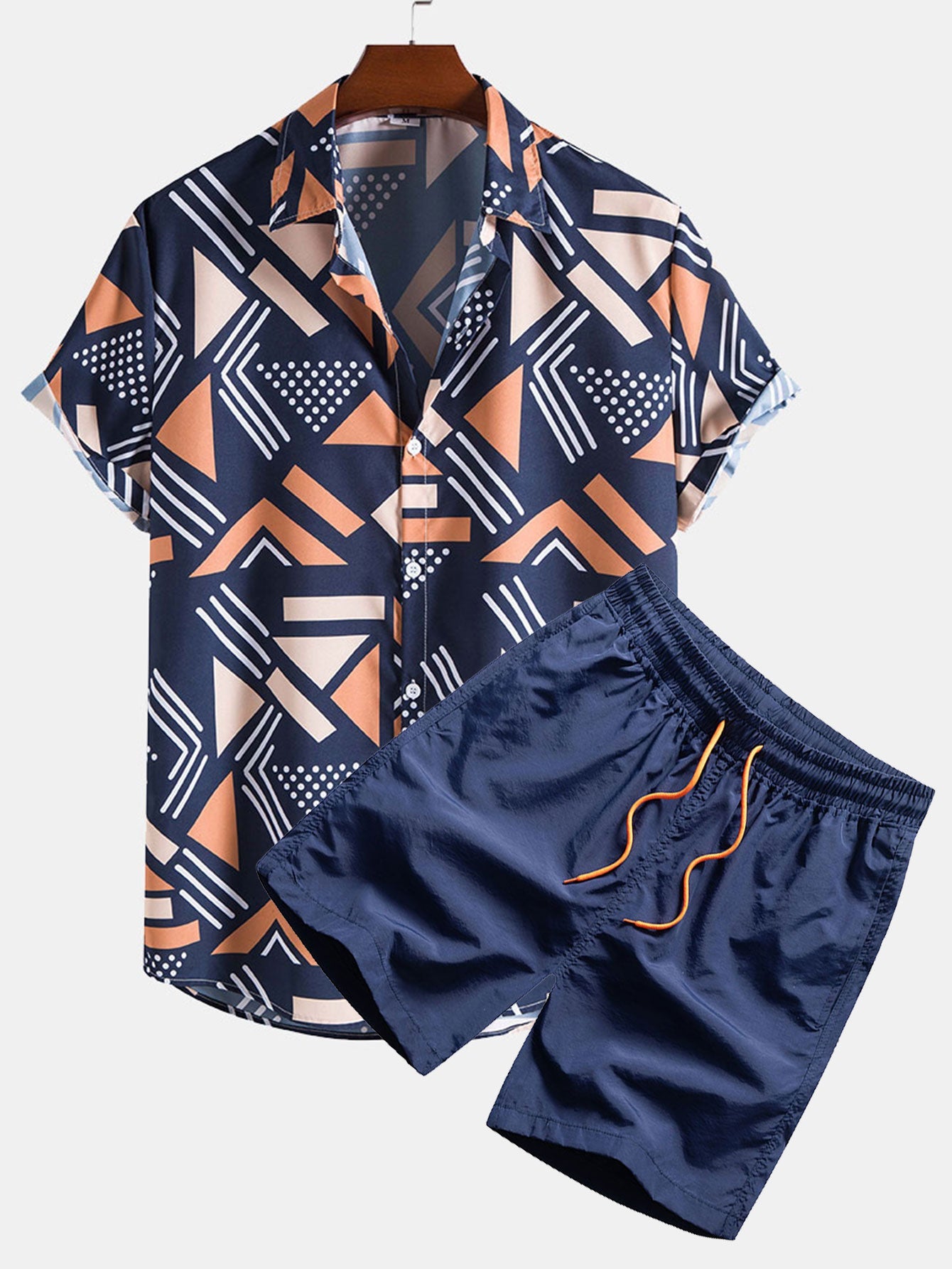 Geometric Pattern Shirt and Swim Trunks