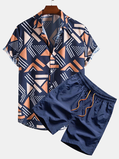 Geometric Pattern Shirt and Swim Trunks