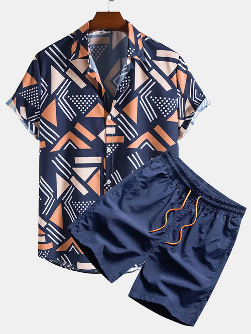 Geometric Pattern Shirt and Swim Trunks