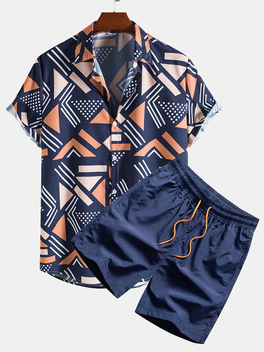 Geometric Pattern Shirt and Swim Trunks