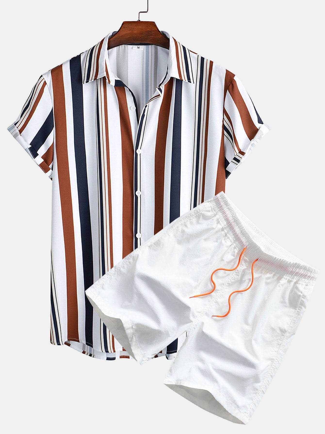 Striped Print Shirt and Swim Shorts Set