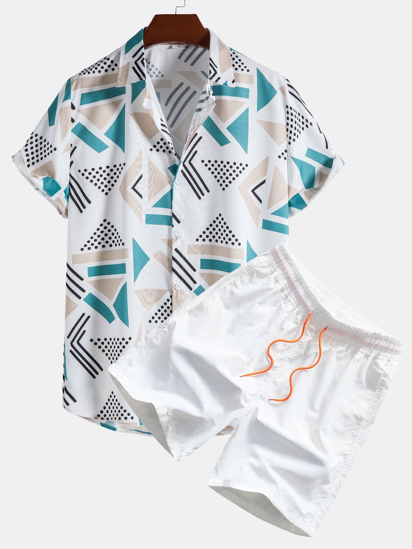 Geometric Pattern Shirt and Swim Trunks