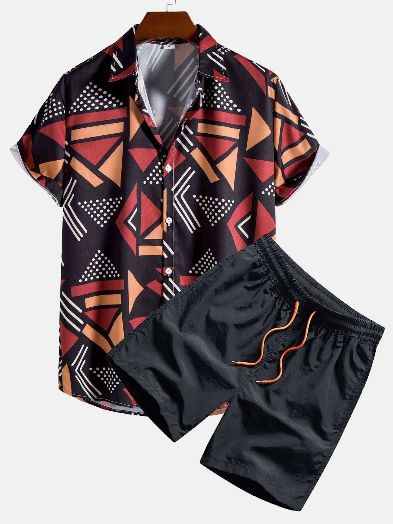 Geometric Pattern Shirt and Swim Trunks