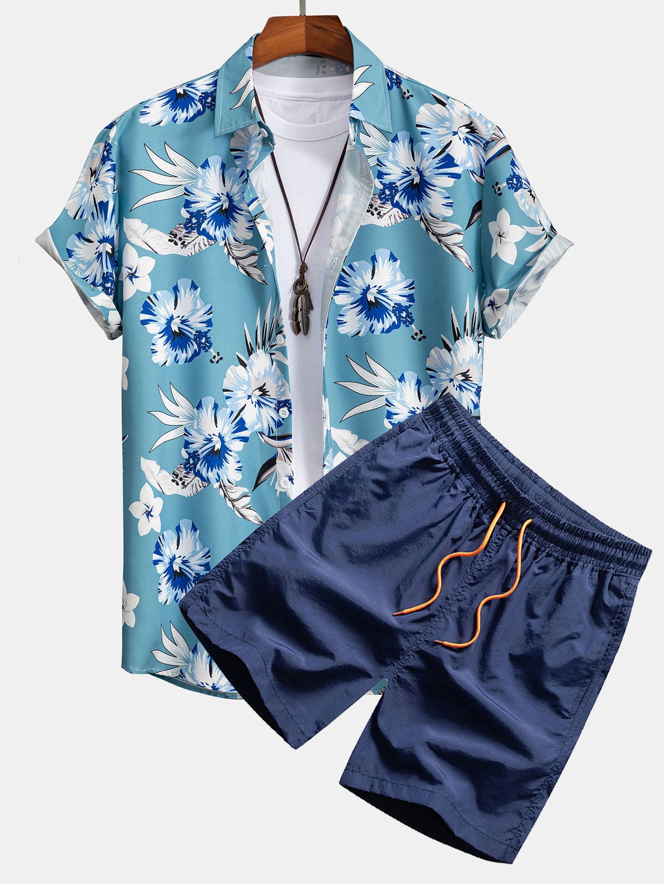 Tropical Floral Button-Up Shirt with Matching Swim Shorts