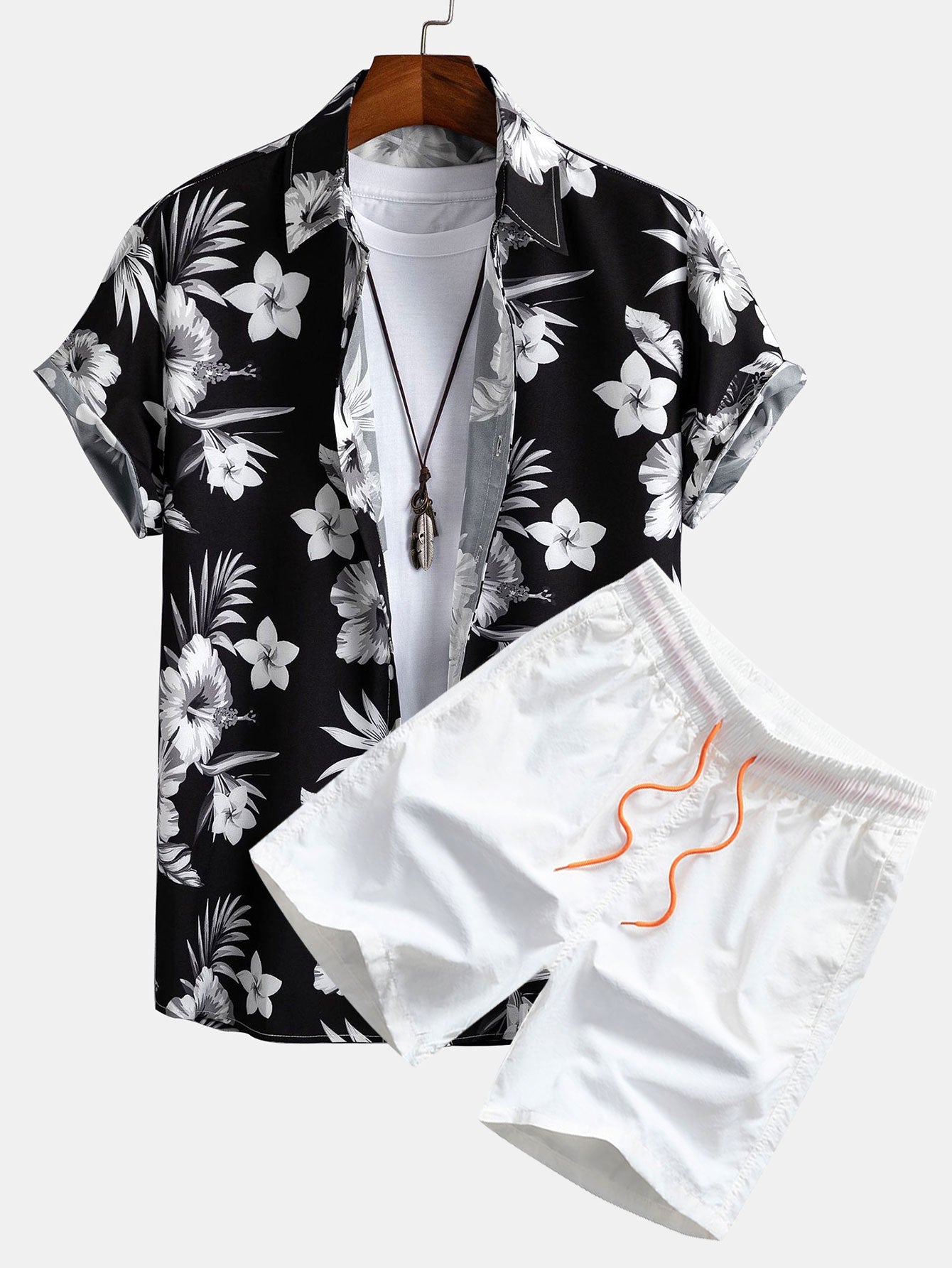Tropical Floral Button-Up Shirt with Matching Swim Shorts
