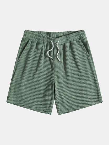 Waffle Knit Button-Up Shirt and Shorts Set