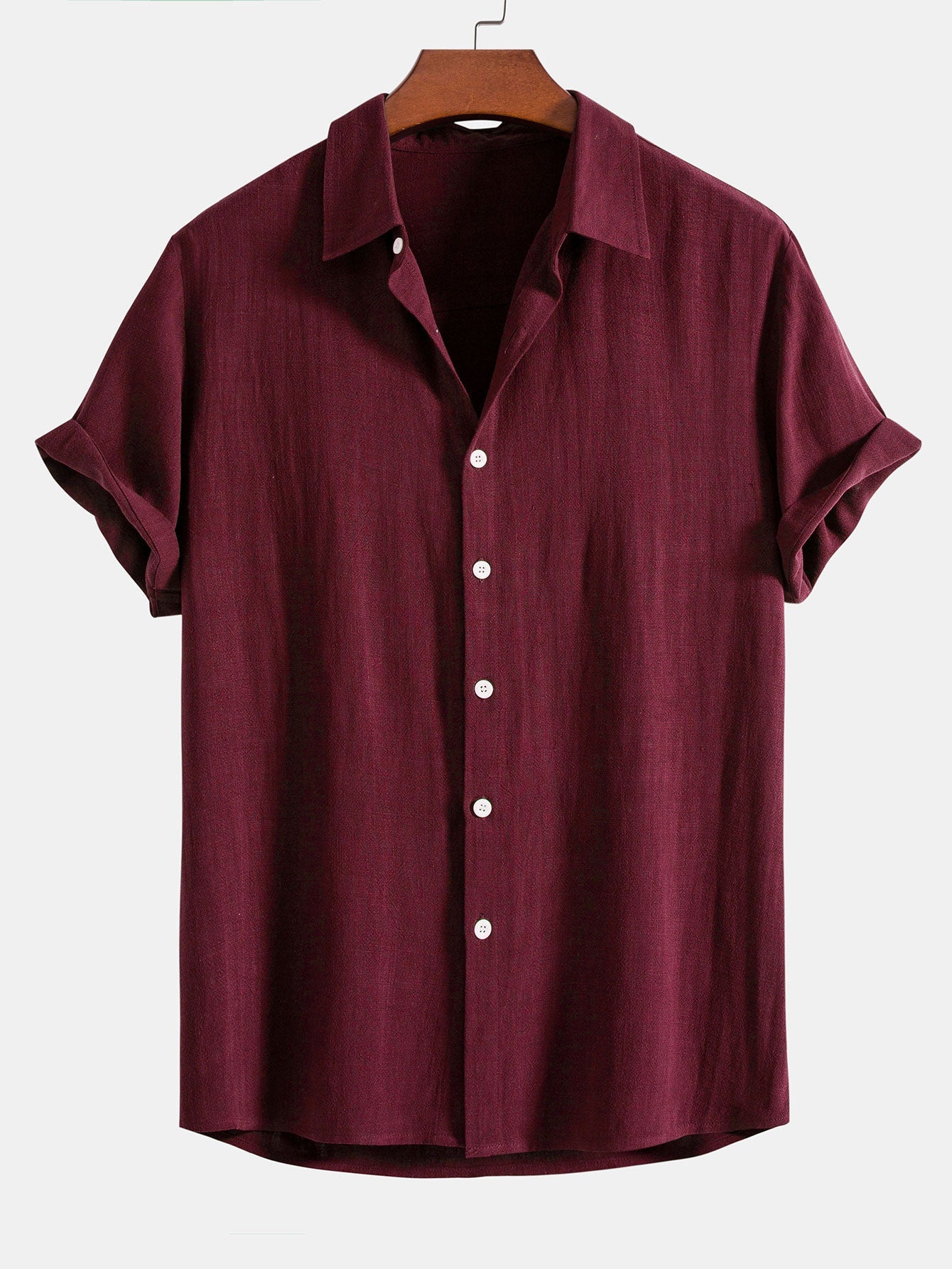 Linen-Rayon Blend Button-Up Shirt with Wrinkle-Textured Straight-Leg Pants