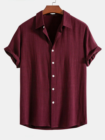 Linen-Rayon Blend Button-Up Shirt with Wrinkle-Textured Straight-Leg Pants