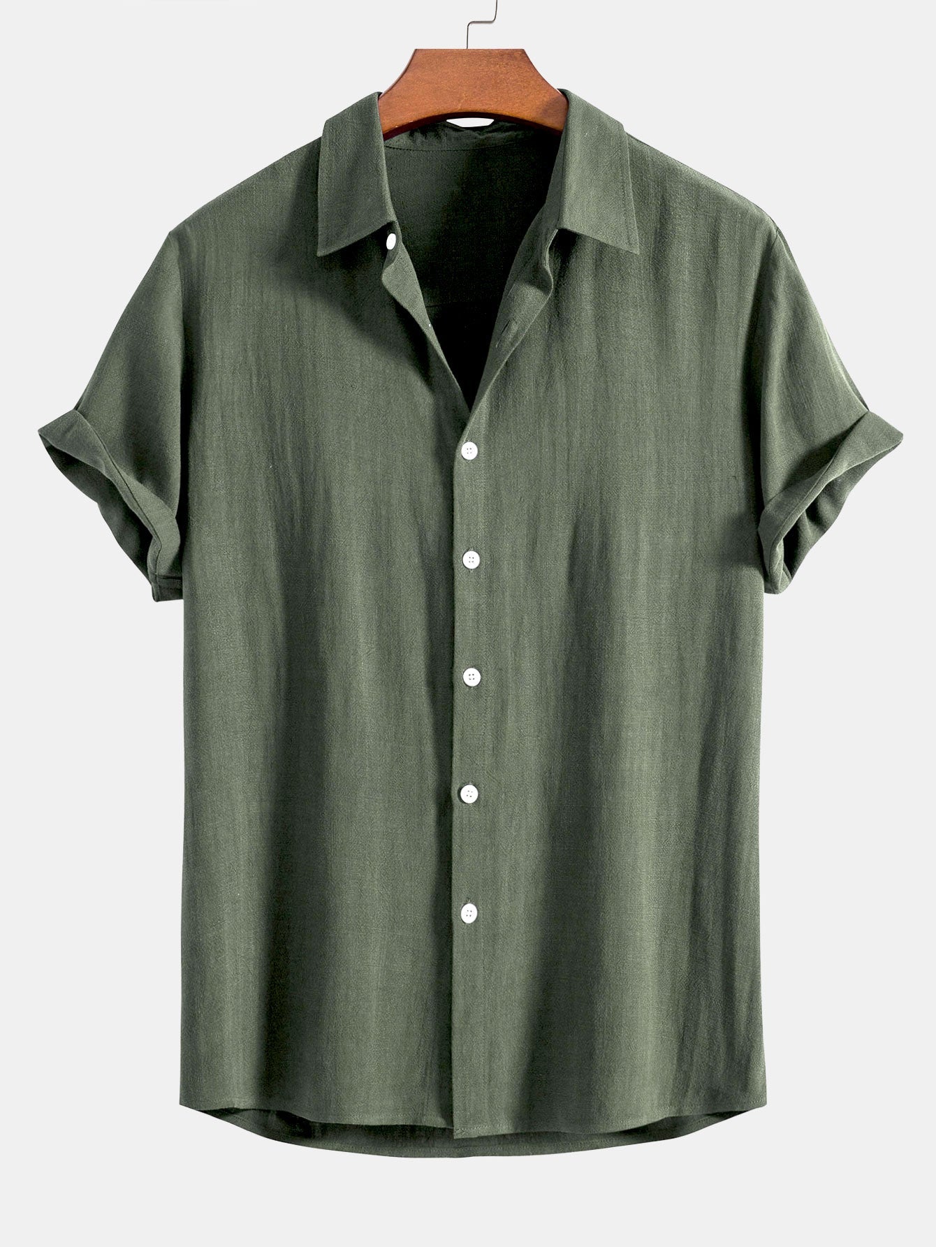 Linen-Rayon Blend Button-Up Shirt with Wrinkle-Textured Straight-Leg Pants