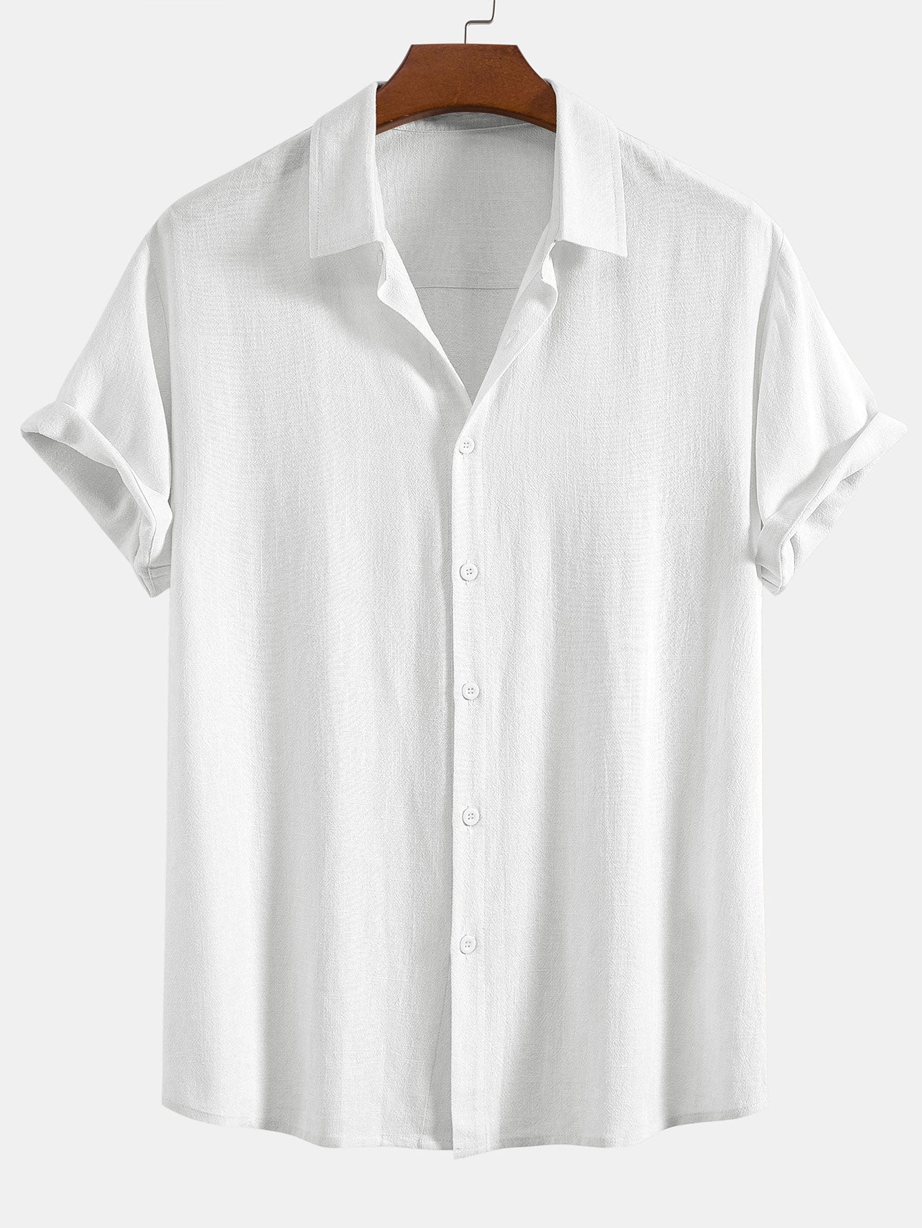 Linen-Rayon Blend Button-Up Shirt with Wrinkle-Textured Straight-Leg Pants
