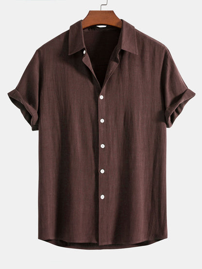 Linen-Rayon Blend Button-Up Shirt with Wrinkle-Textured Straight Leg Pants