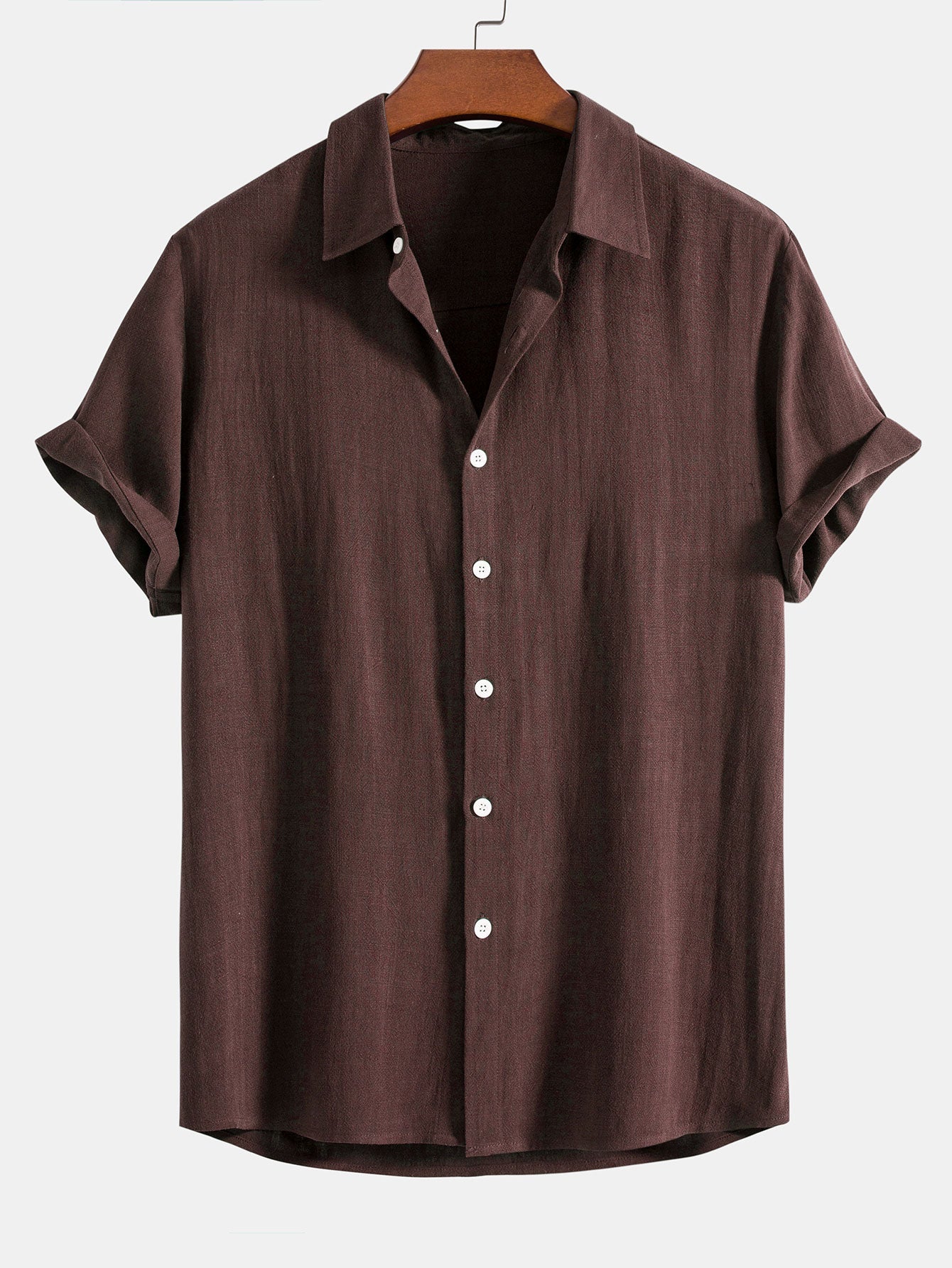 Linen-Rayon Blend Button-Up Shirt with Wrinkle-Textured Straight-Leg Pants