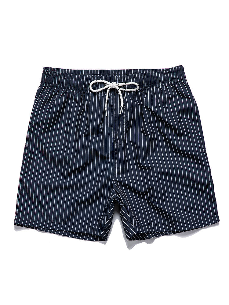 Short Sleeve Linen-Style Shirt with Striped Swim Shorts