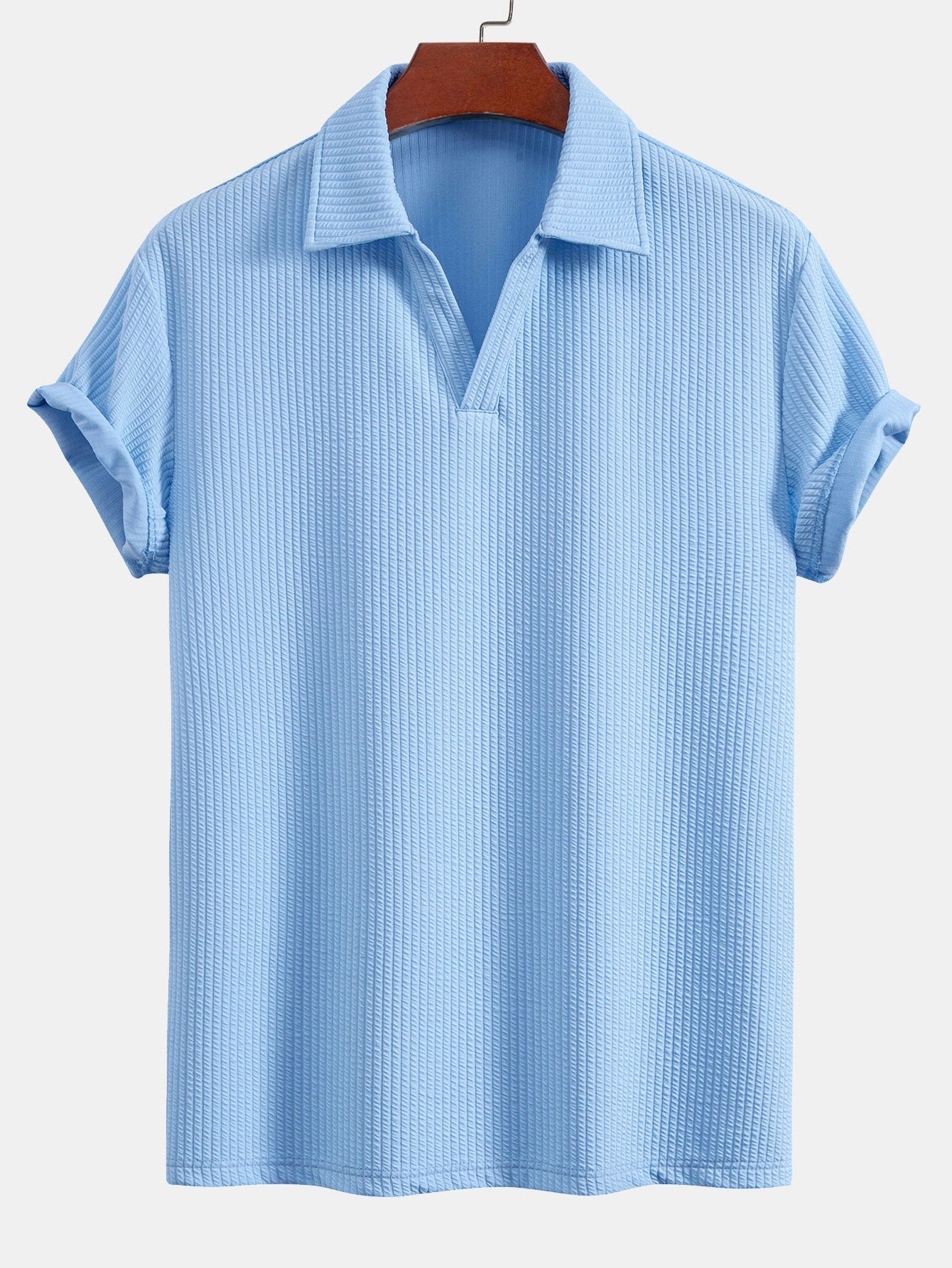 V-Neck Ribbed Polo with Short Sleeves & Drawstring Ribbed Shorts