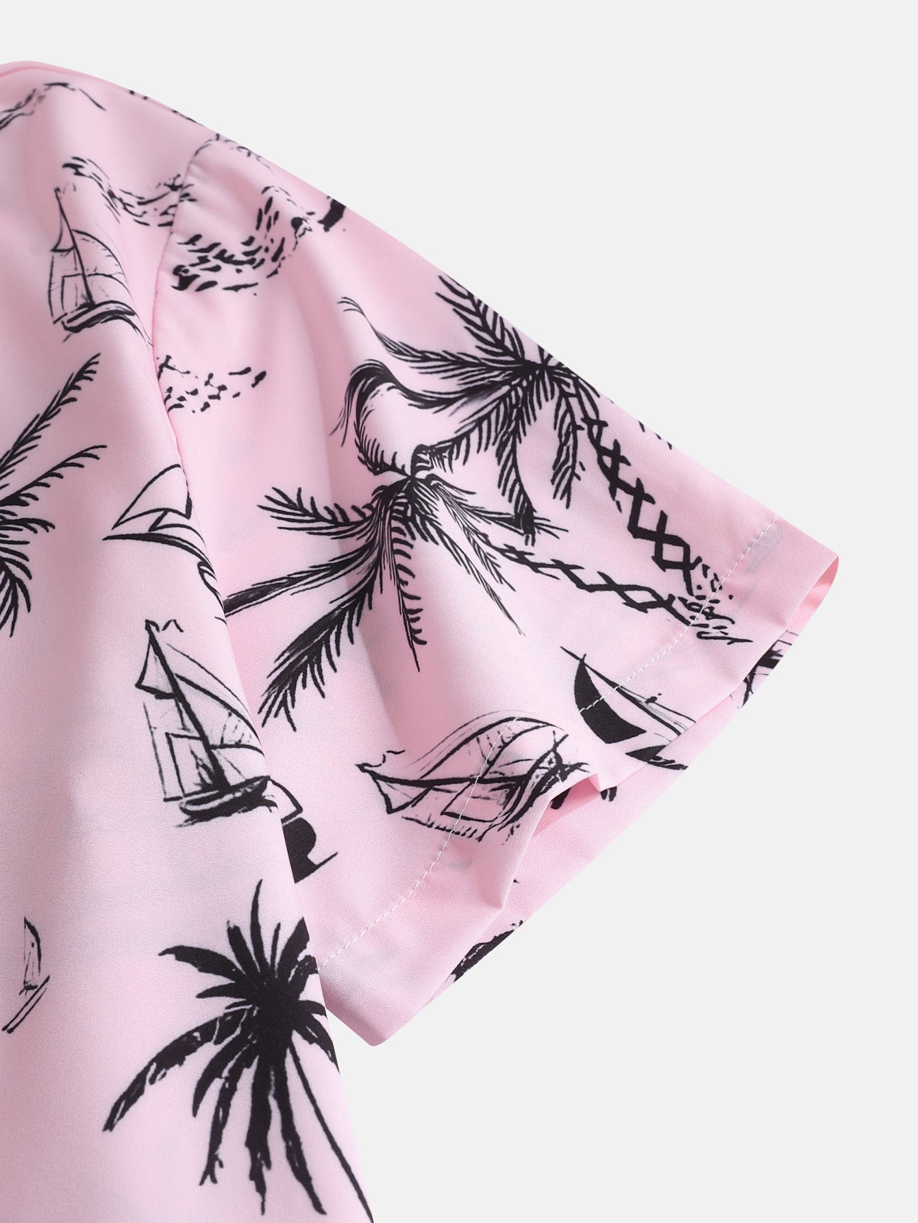 Palm Tree Sailboat Print Button-Up Shirt with Matching Swim Shorts