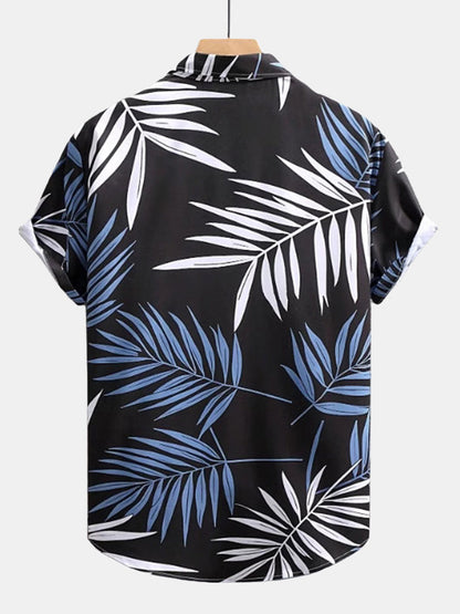 Tropical Leaf Print Button-Up Shirt and Swim Shorts Set