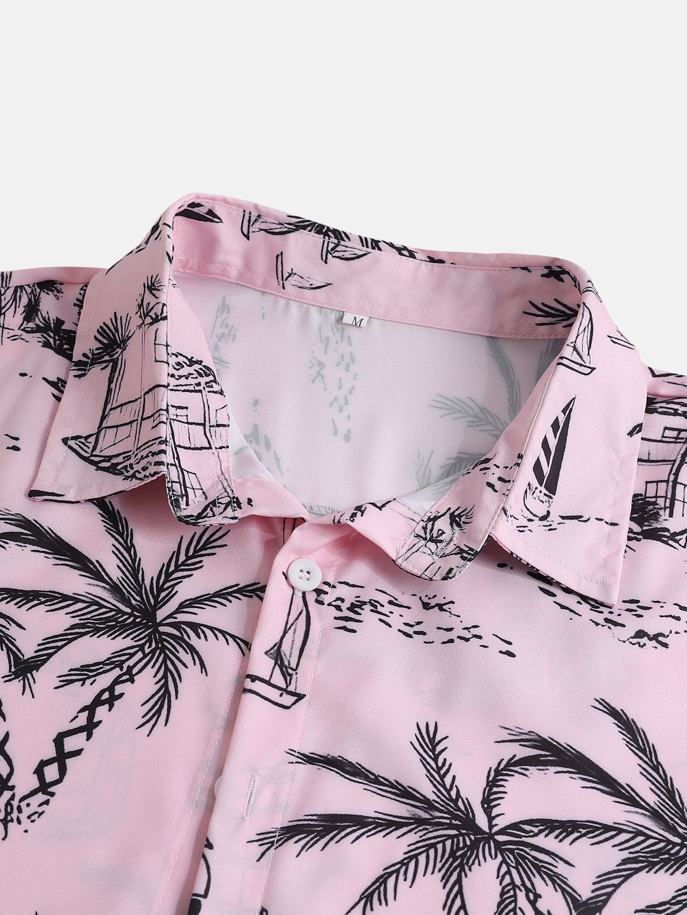 Palm Tree Sailboat Print Button-Up Shirt with Matching Swim Shorts