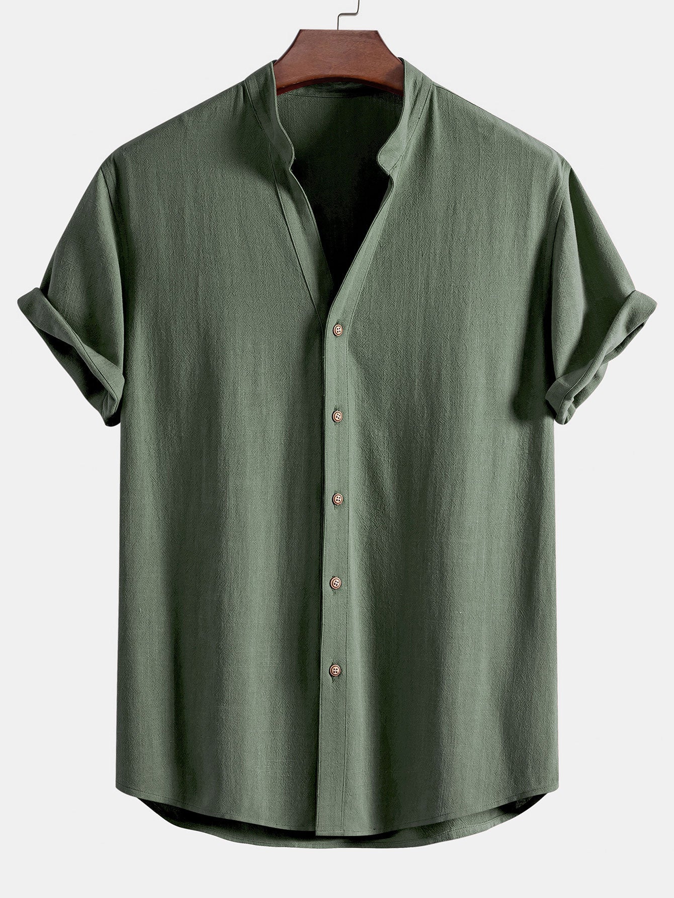 Short Sleeve V-Neck Shirt in Linen-Rayon Blend