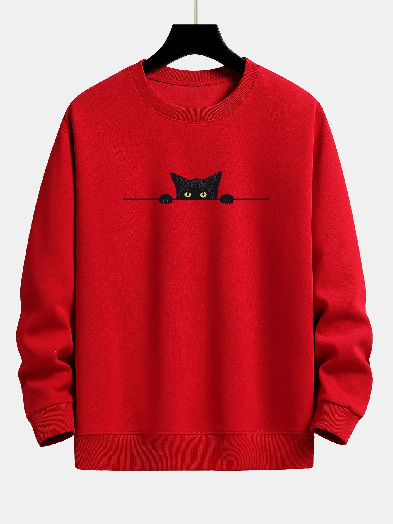 Relaxed Fit Sweatshirt with Black Cat Design