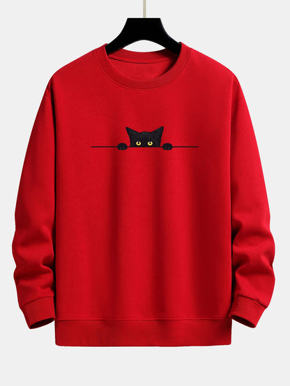 Relaxed Fit Sweatshirt with Black Cat Design