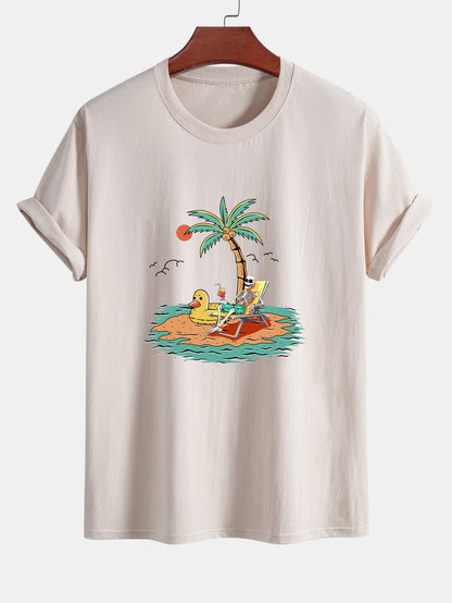 Regular Fit Cotton T-Shirt with Skeleton Vacation Print