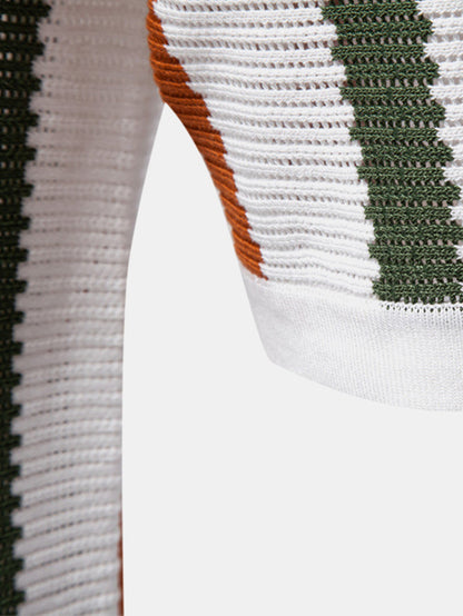 Striped V-Neck Polo Shirt