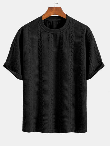 Relaxed Fit Mid-Length Sleeve Twisted Jacquard Tee & Shorts Set