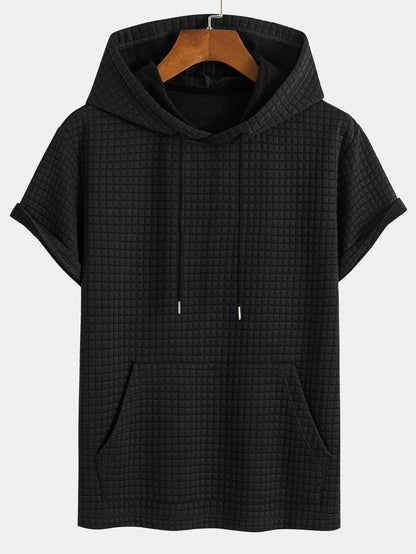 Waffle Knit Hooded T-Shirt with Kangaroo Pocket & Matching Shorts