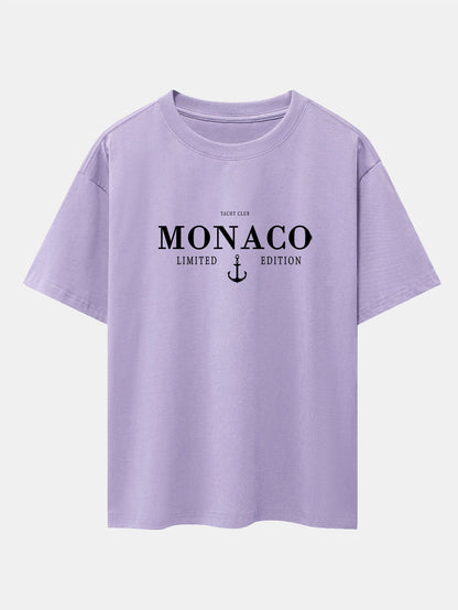 Monaco Oversized T-Shirt with Slogan Print and Drop Shoulder Design
