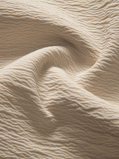 Linen-Rayon Blend Button-Up Shirt with Wrinkle-Textured Straight-Leg Pants