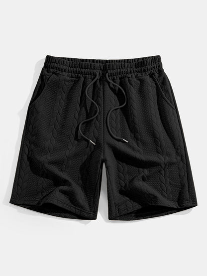 Relaxed Fit Mid-Length Sleeve Twisted Jacquard Tee & Shorts Set