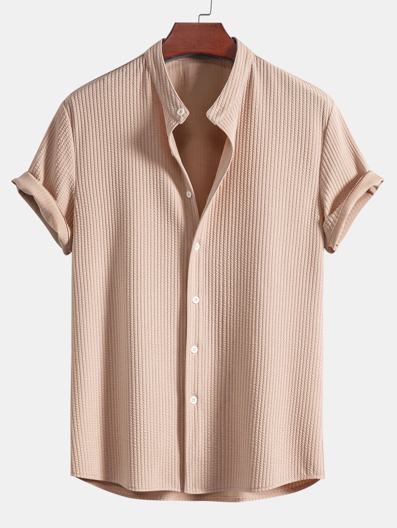 Ribbed Stand Collar Shirt with Muscle Fit