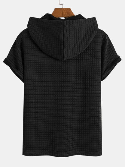 Waffle Knit Hooded T-Shirt with Kangaroo Pocket & Matching Shorts