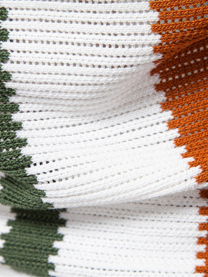 Striped V-Neck Knit Polo Shirt