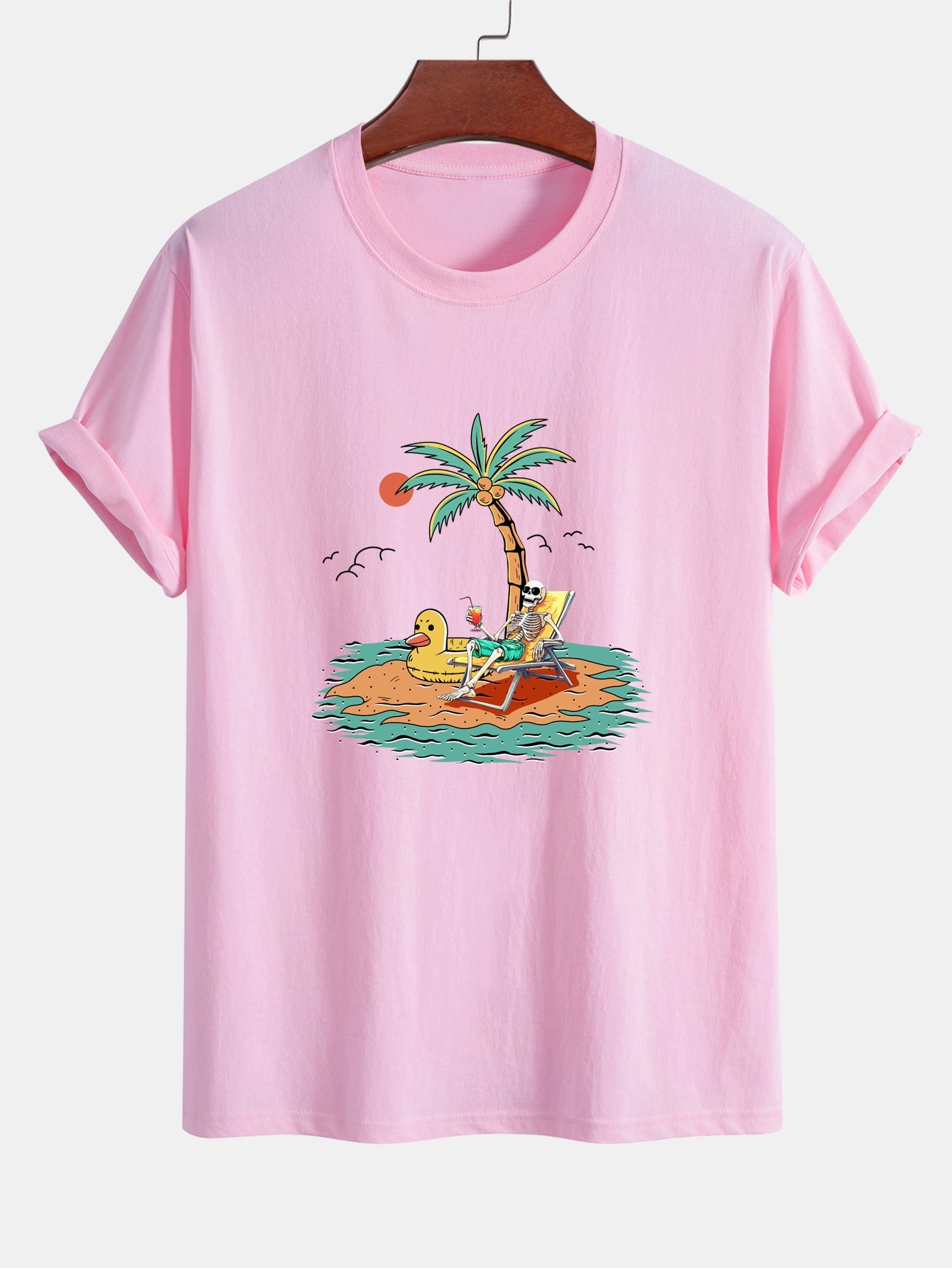 Regular Fit Cotton T-Shirt with Skeleton Vacation Print