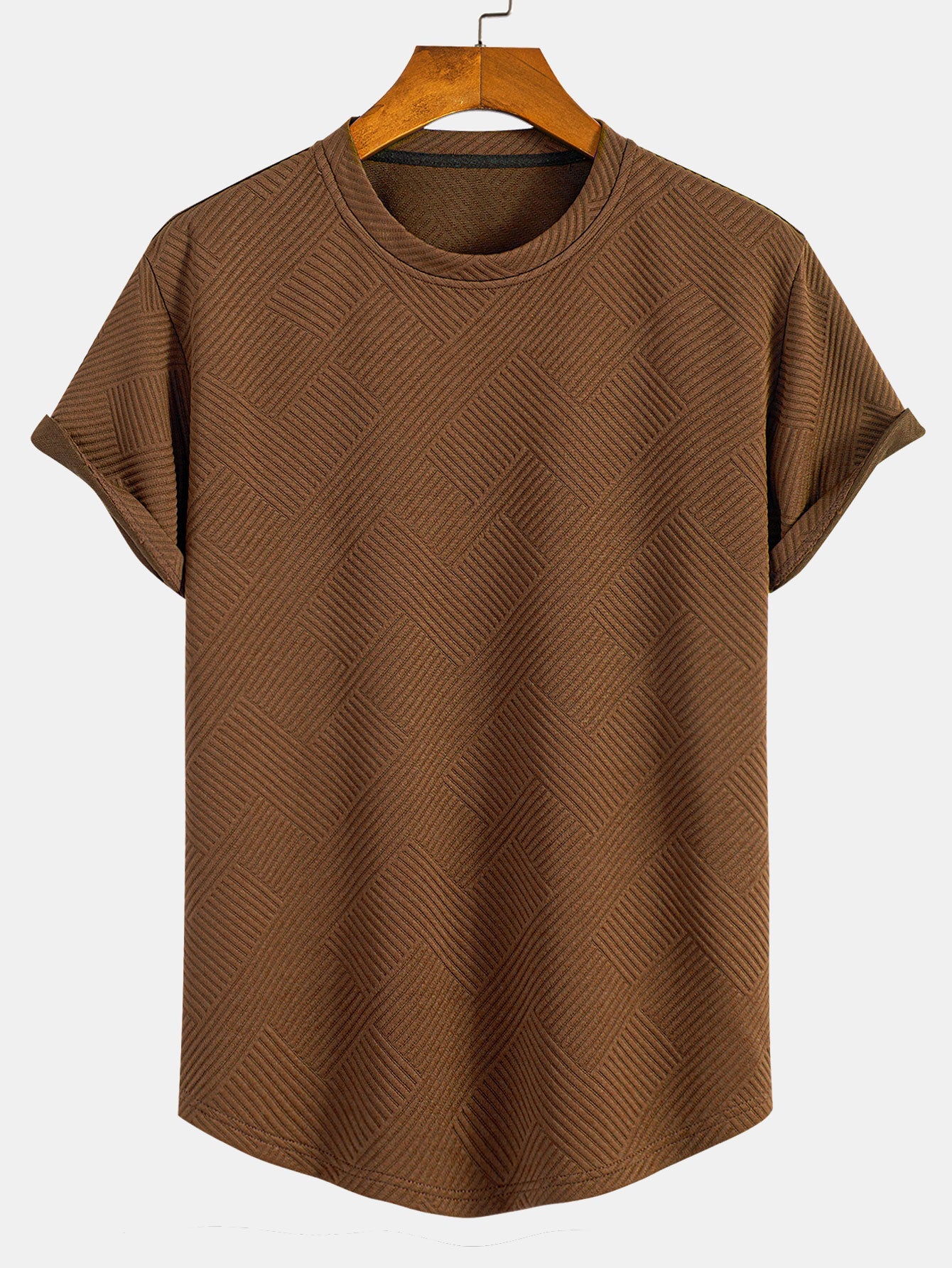 Striped Short Sleeve Jacquard T-Shirt with Arc Hem