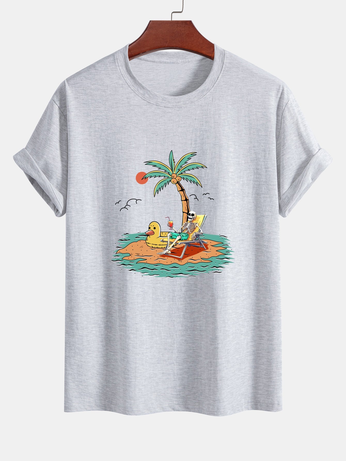 Regular Fit Cotton T-Shirt with Skeleton Vacation Print