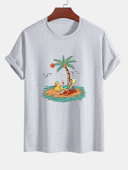 Regular Fit Cotton T-Shirt with Skeleton Vacation Print