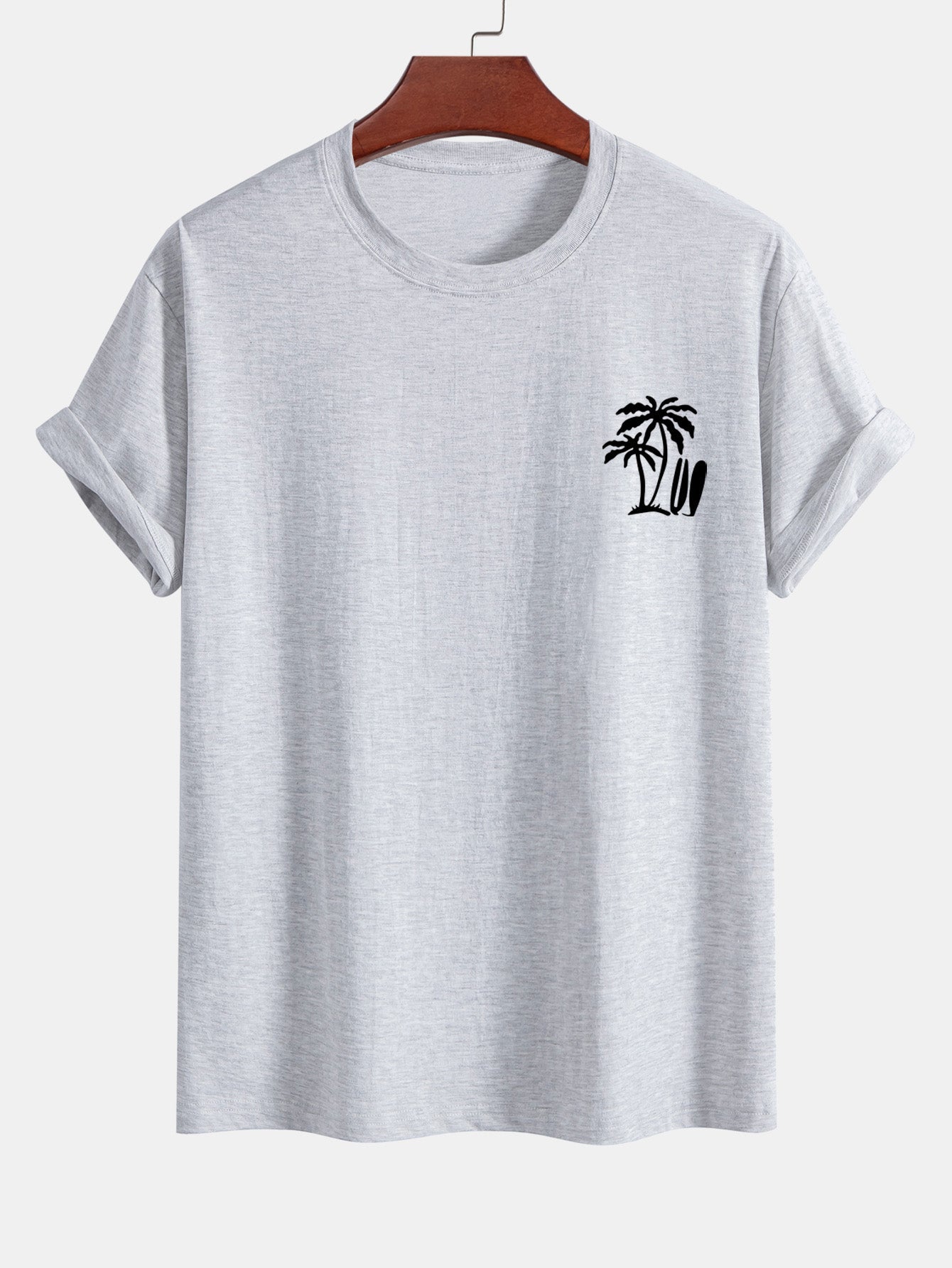 Classic Fit Cotton T-Shirt with Palm Tree Surfboard Design
