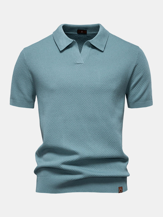 Pineapple Patterned Knit V-Neck Polo