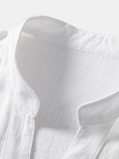 Short Sleeve V-Neck Shirt in Linen-Rayon Blend