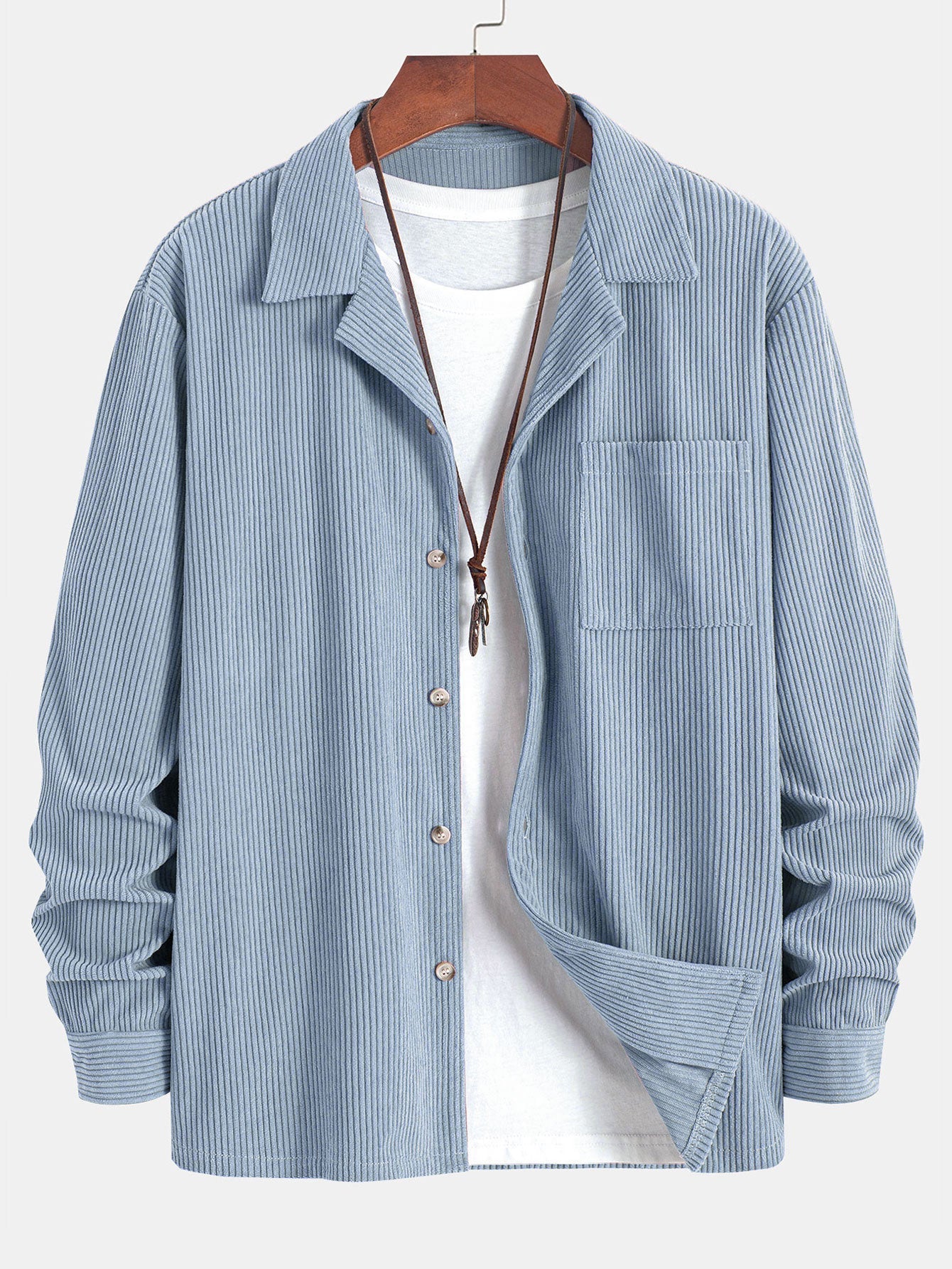 Corduroy Cuban Collar Shirt with Long Sleeves